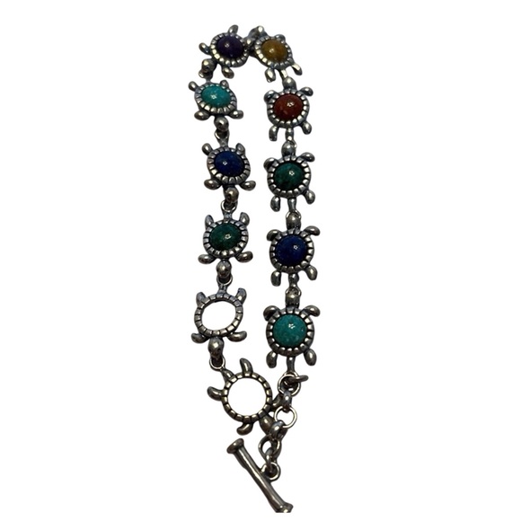 Vtg Carolyn Pollack Sterling Silver Multi Stone Turtle Bracelet. Pre Owned - Picture 2 of 2